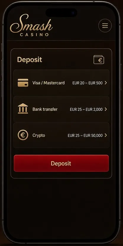 Deposits, withdrawals and security at Smash Casino app