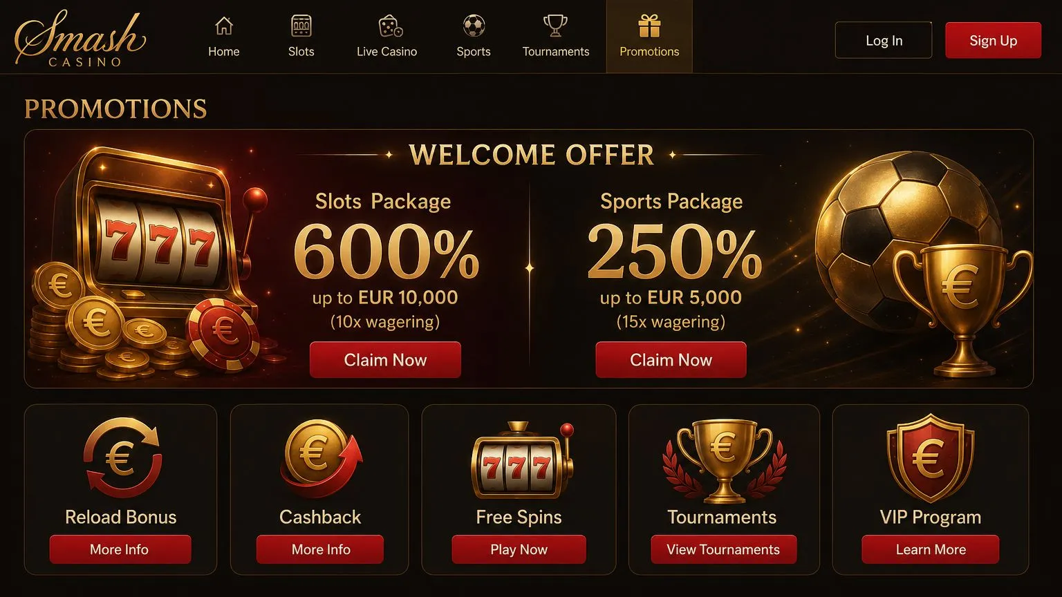 Welcome offers for new users at Smash Casino online