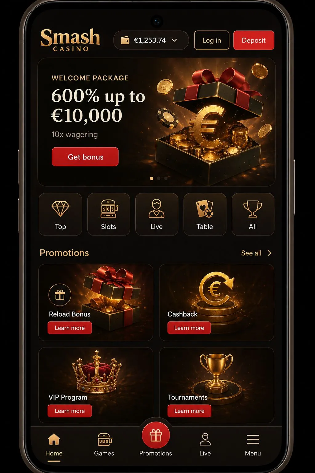 Mobile app at casino Smash Casino